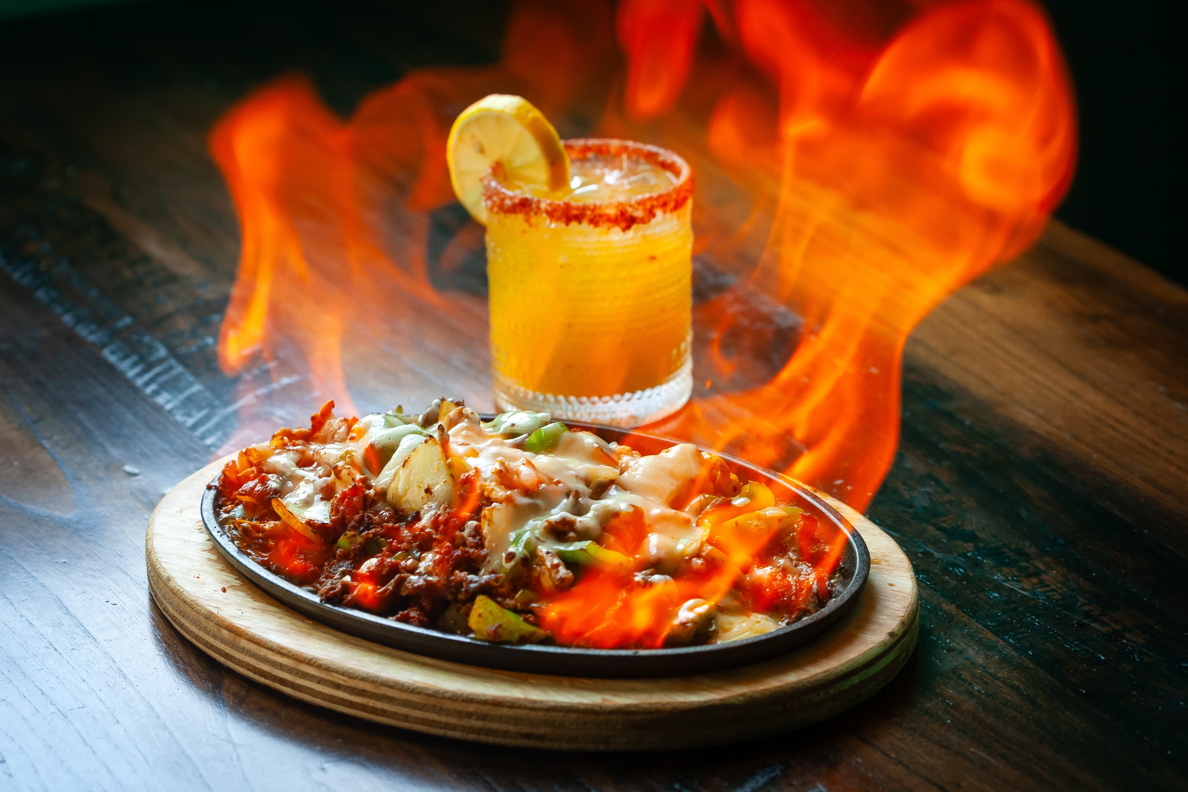 Caldera Fajitas flaming skillet
