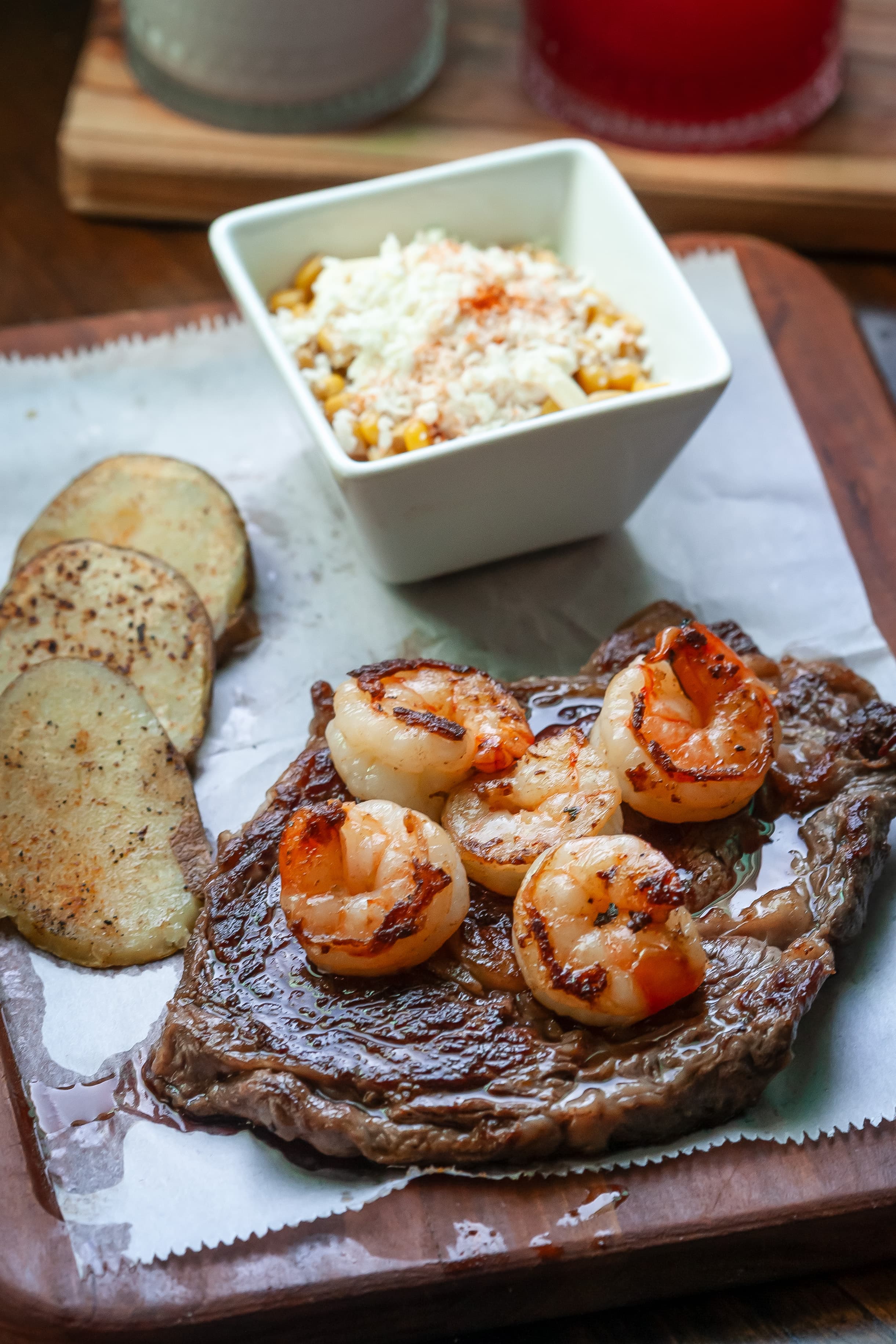 Caldera Ribeye Steak with shrimp